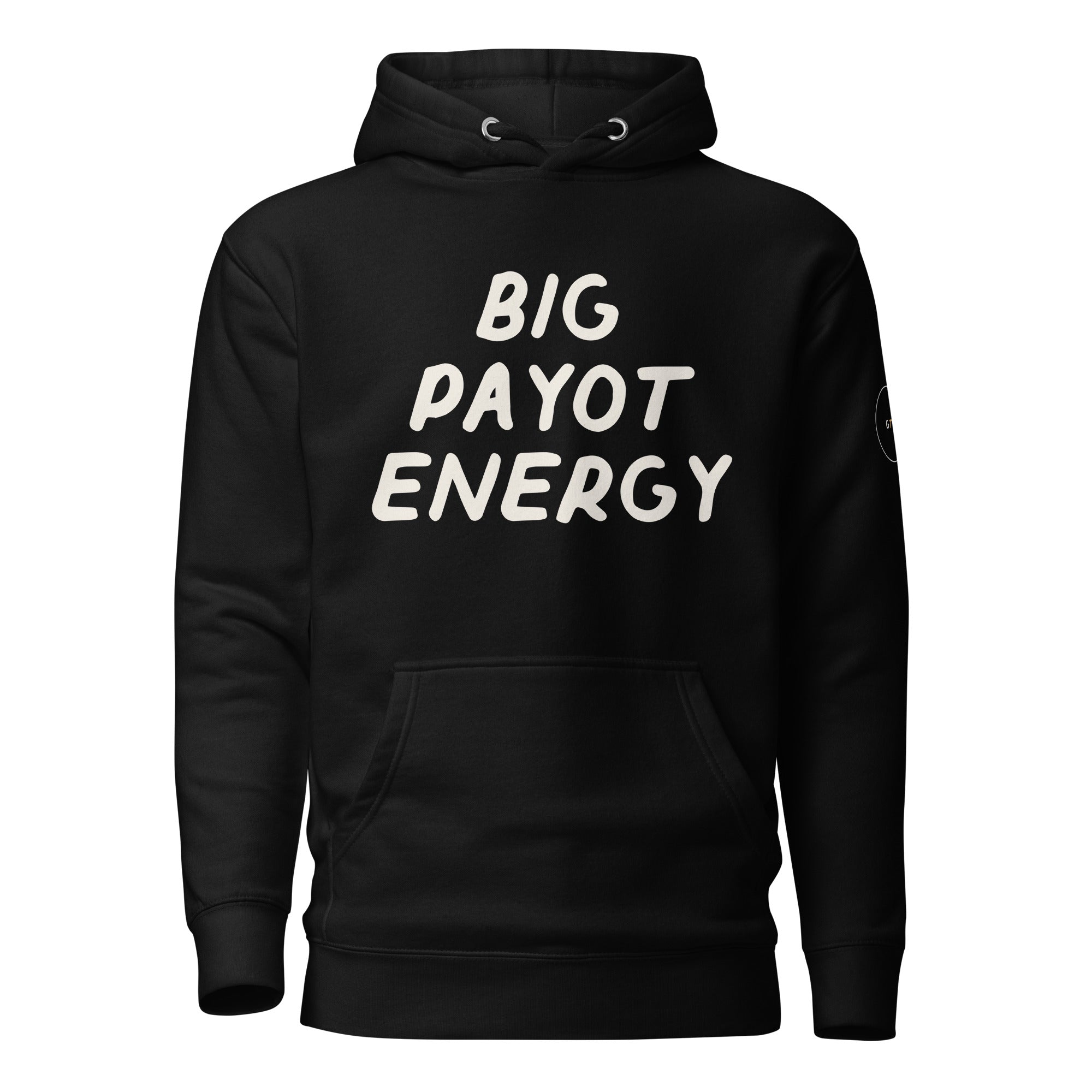 GTG Big Payot Energy hoodie with screen print, front view