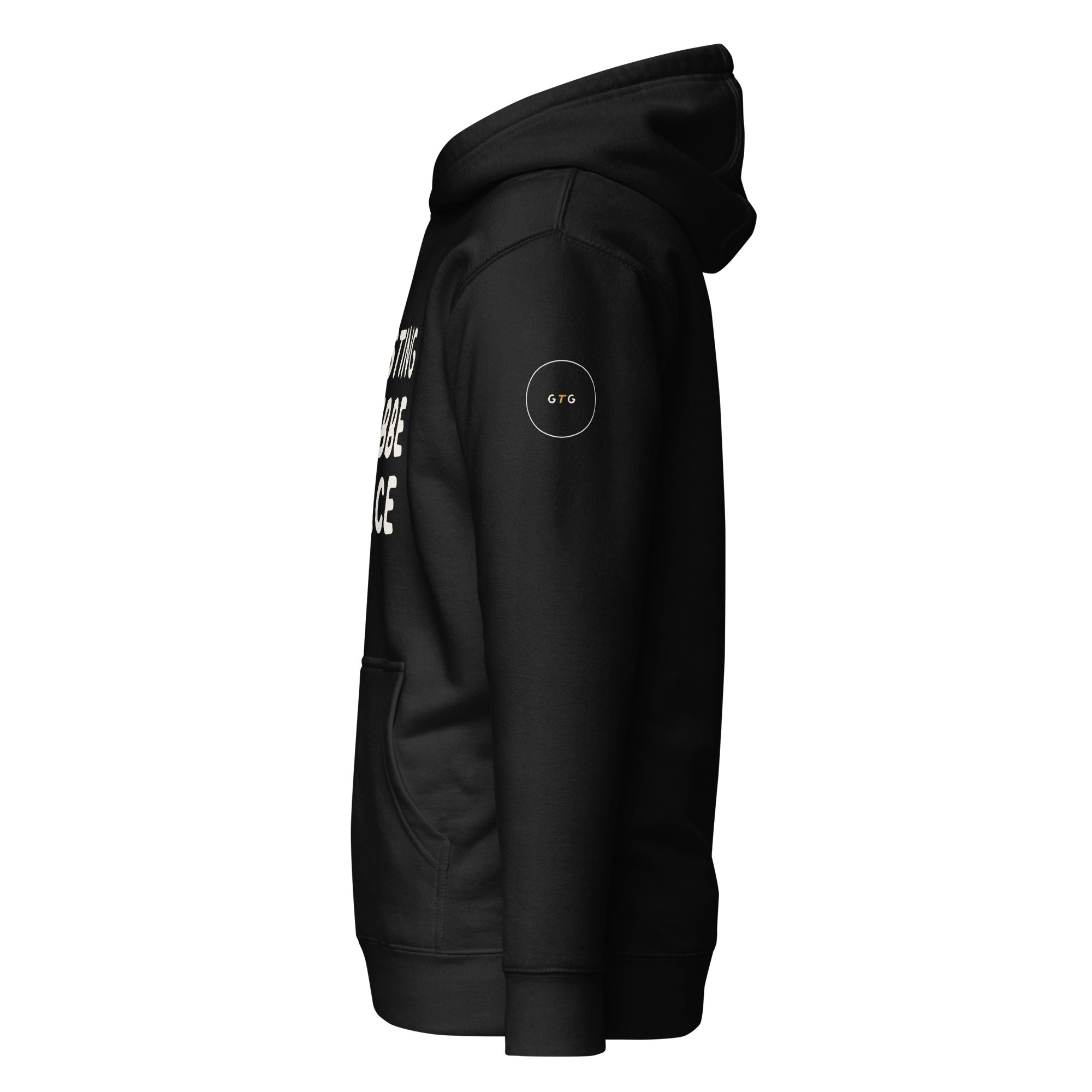 GTG Resting Bubbe Face hoodie in Black with cream print, detail view 2