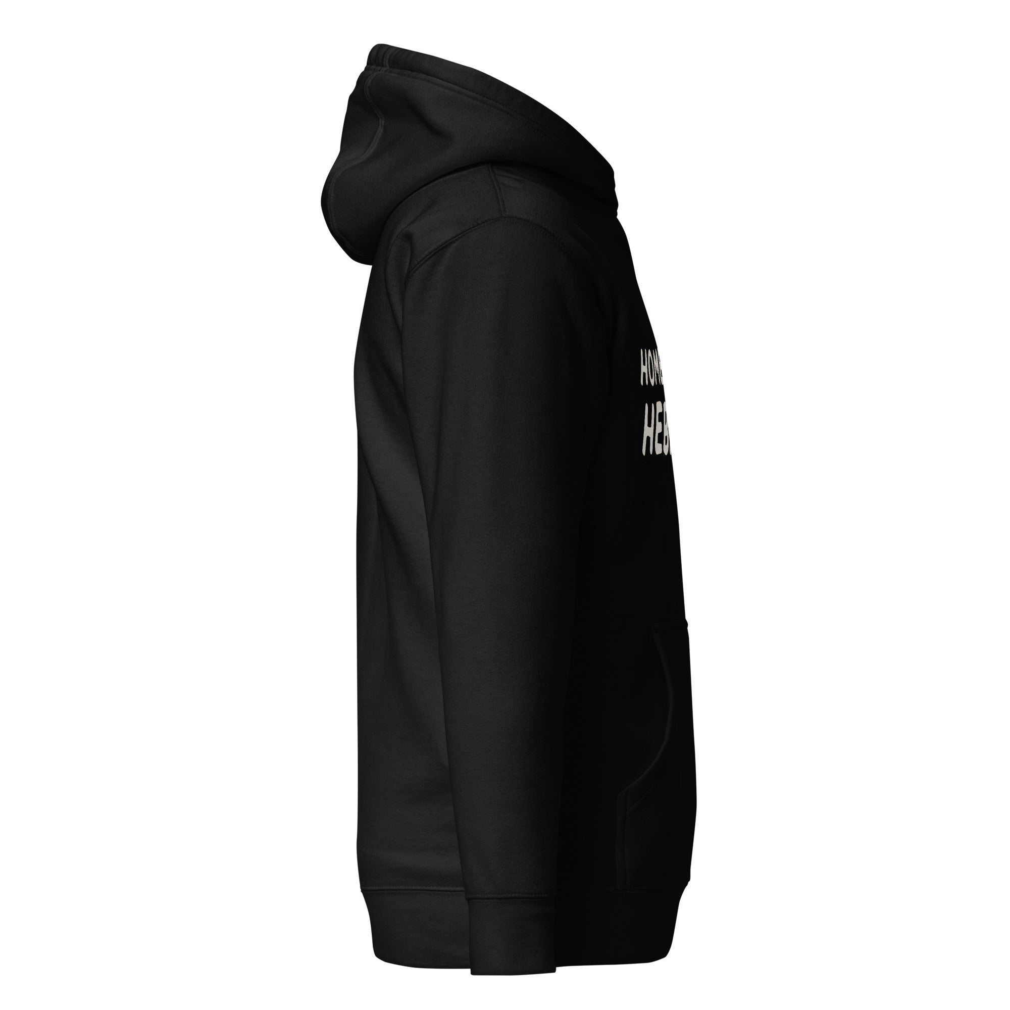 GTG Hometown Hebrew hoodie in Black with cream print, back view