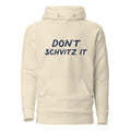 GTG Don't Schvitz It hoodie in Bone with navy print, front view