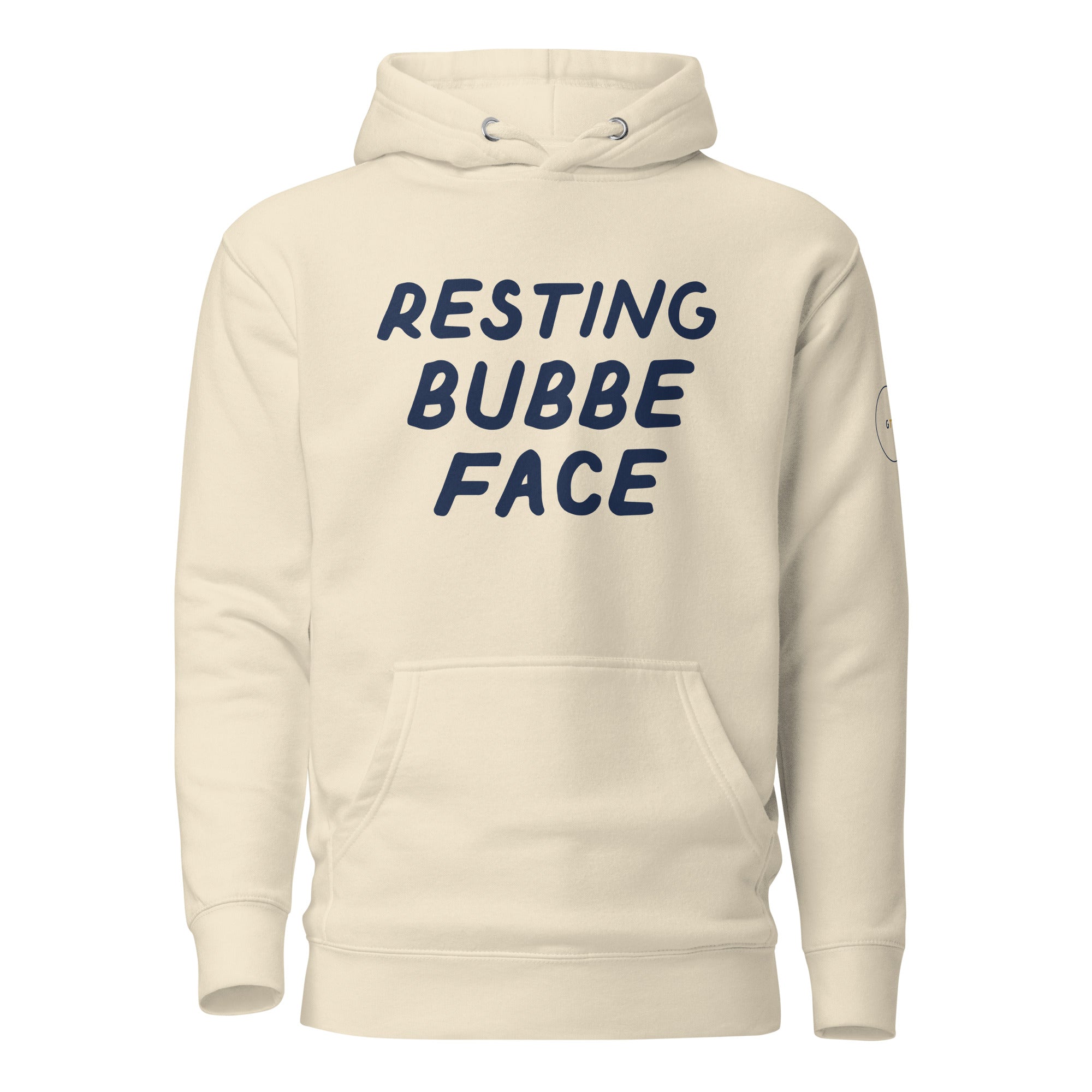 GTG Resting Bubbe Face hoodie with screen print, detail view 4