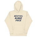 GTG Resting Bubbe Face hoodie in Bone with navy print, front view
