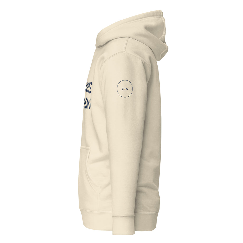 GTG Schvitz Happens hoodie in Bone with navy print, detail view 2