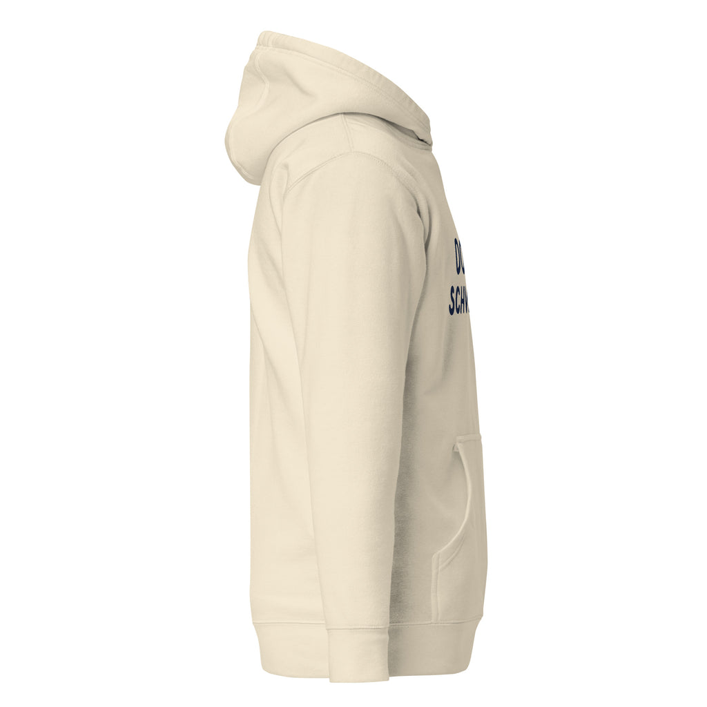 GTG Don't Schvitz It hoodie in Bone with navy print, back view