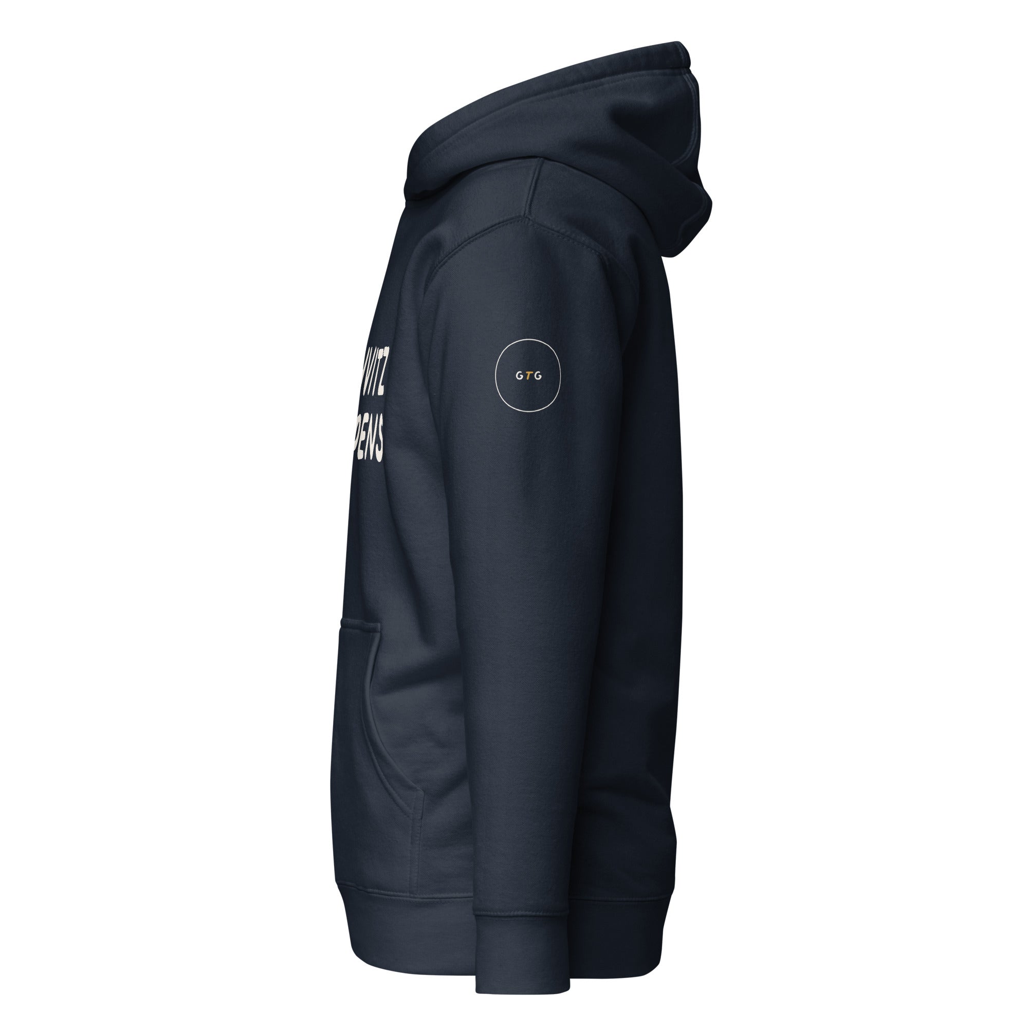 GTG Schvitz Happens hoodie in Navy Blazer with navy print, detail view 2