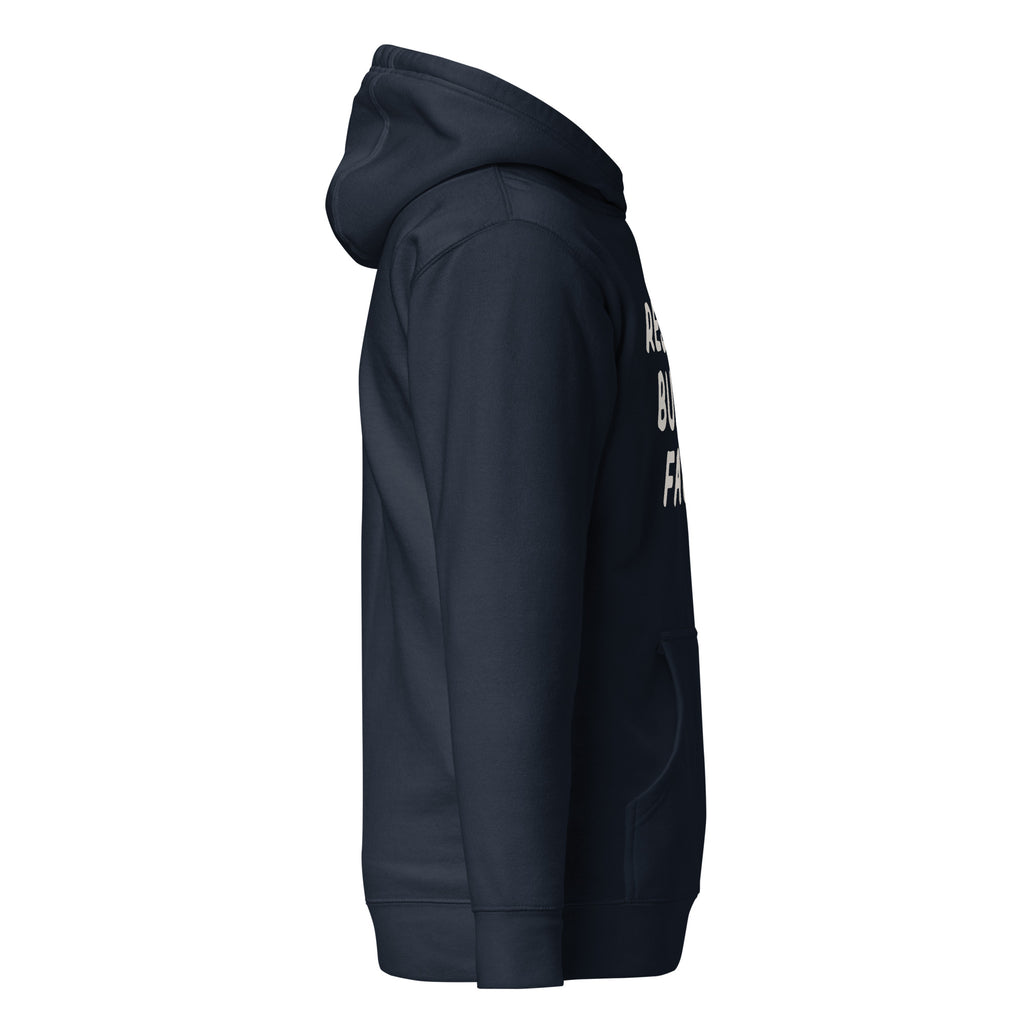GTG Resting Bubbe Face hoodie in Navy Blazer with navy print, back view