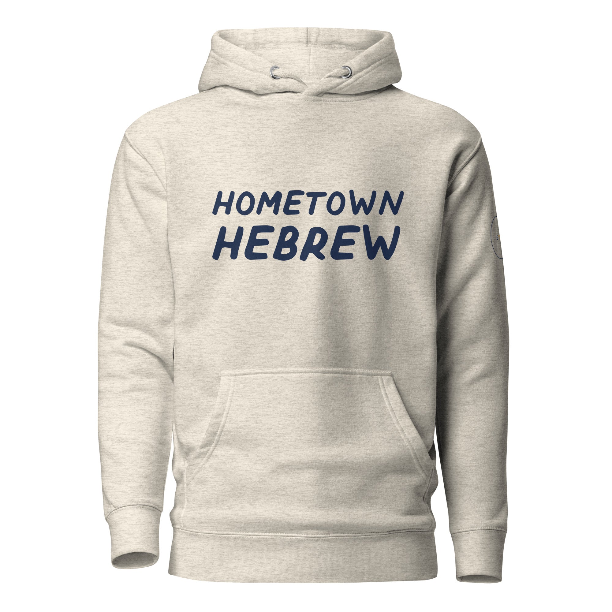 GTG Hometown Hebrew hoodie in Oatmeal Heather (Light), front print