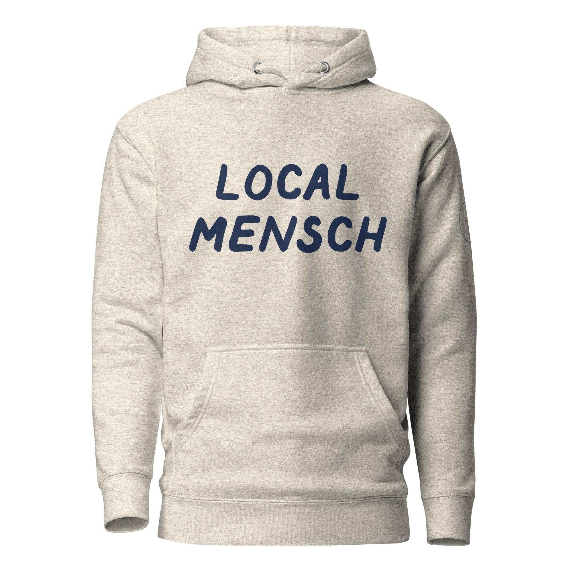 GTG Local Mensch hoodie in Bone (Light), front print