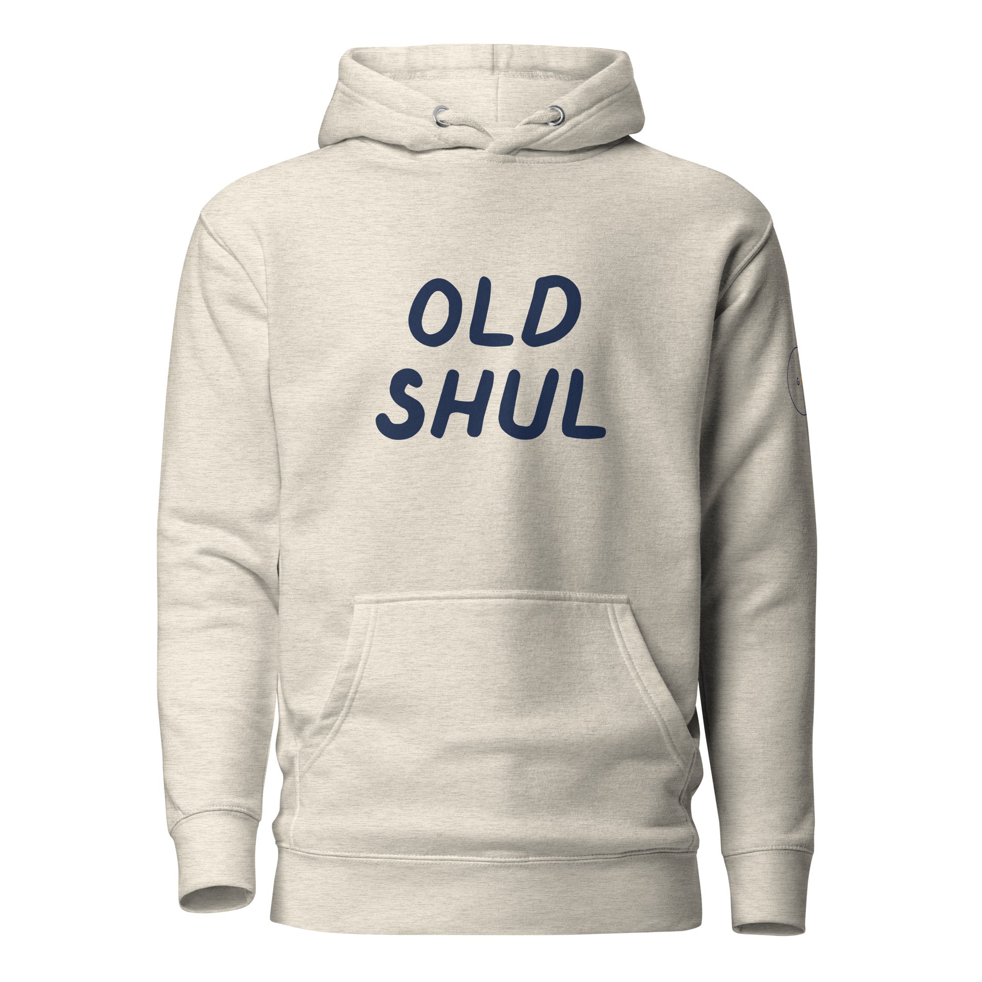 GTG Old Shul hoodie with screen print, front view