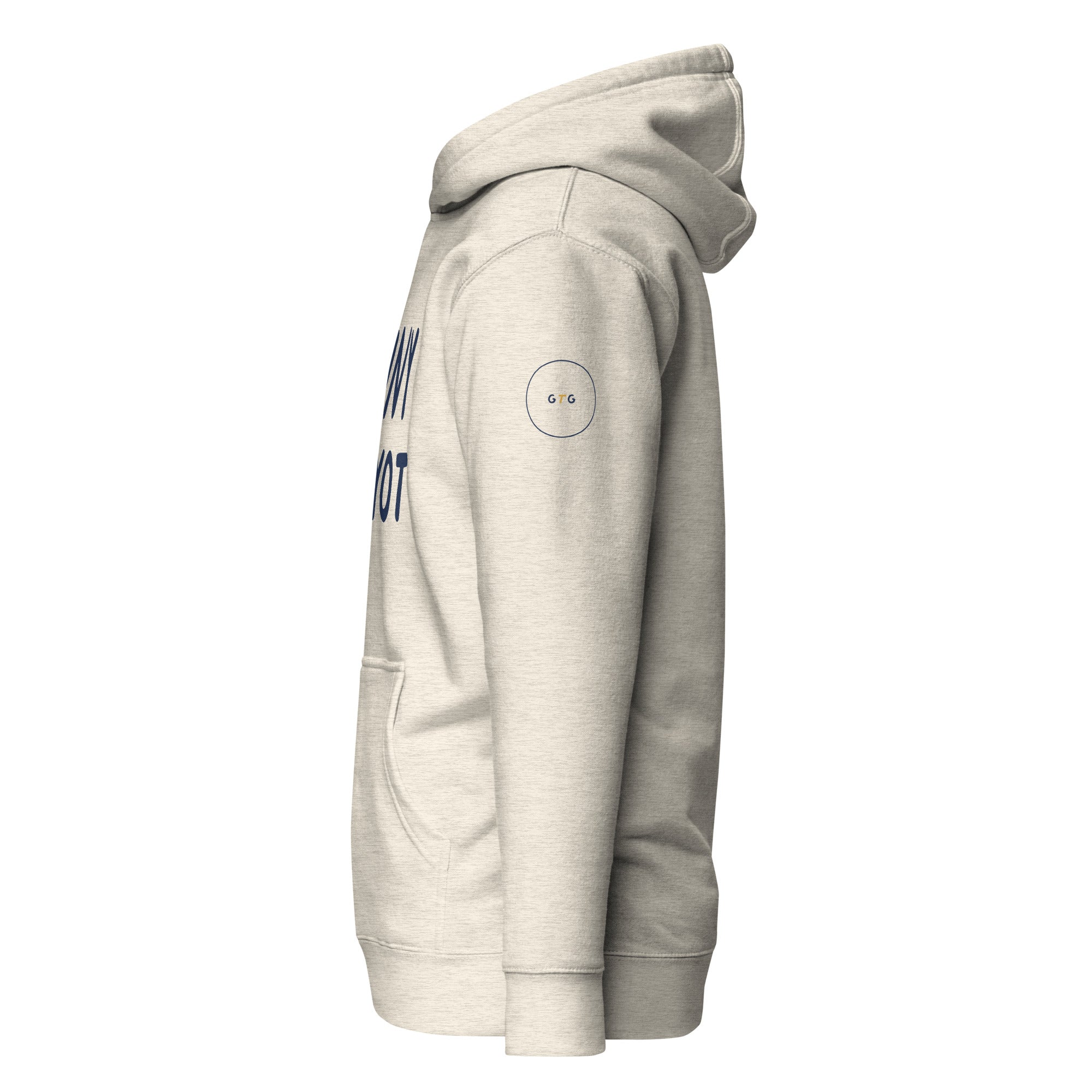 GTG Tiny Payot hoodie in Oatmeal Heather with navy print, detail view 2