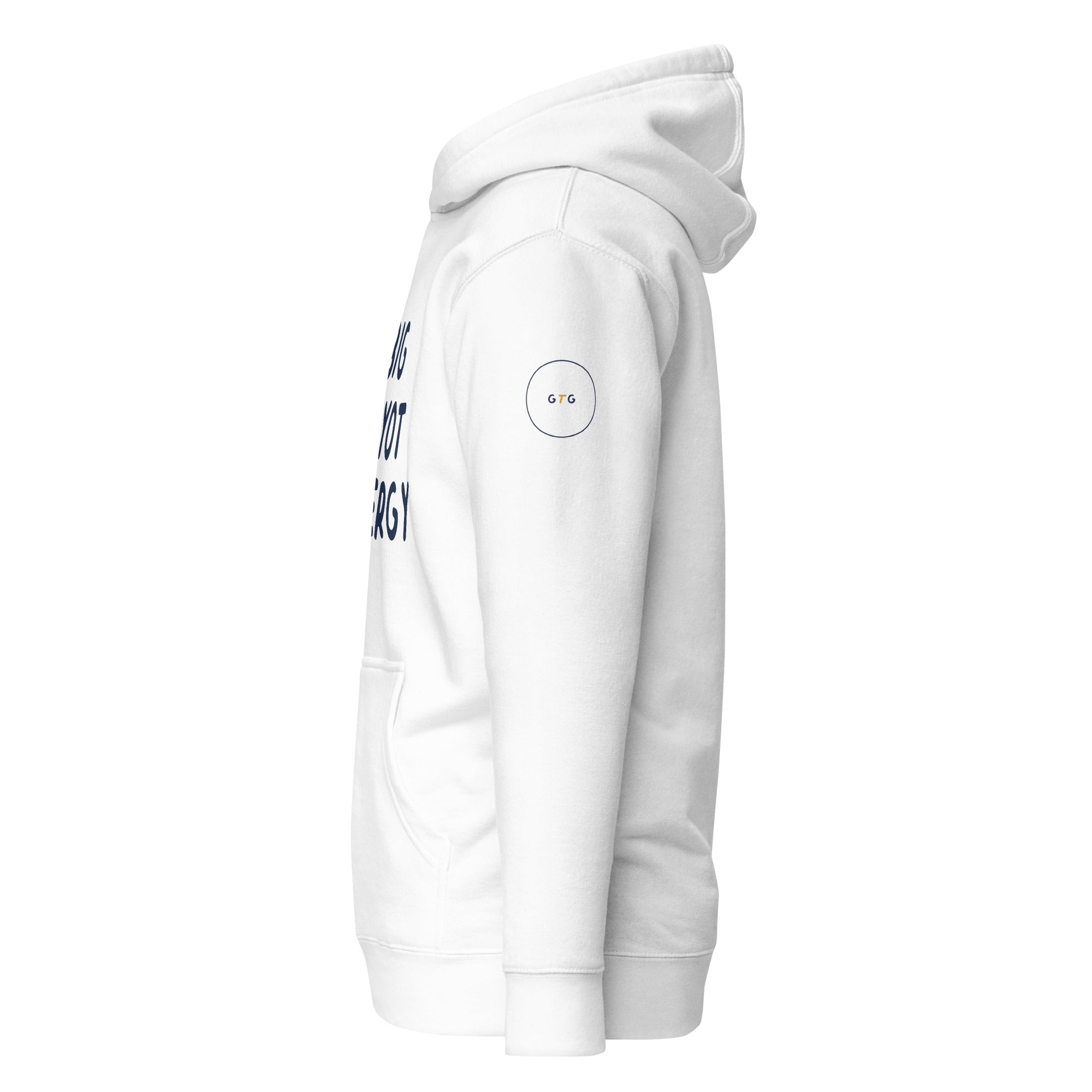 GTG Big Payot Energy hoodie in White with navy print, detail view 2