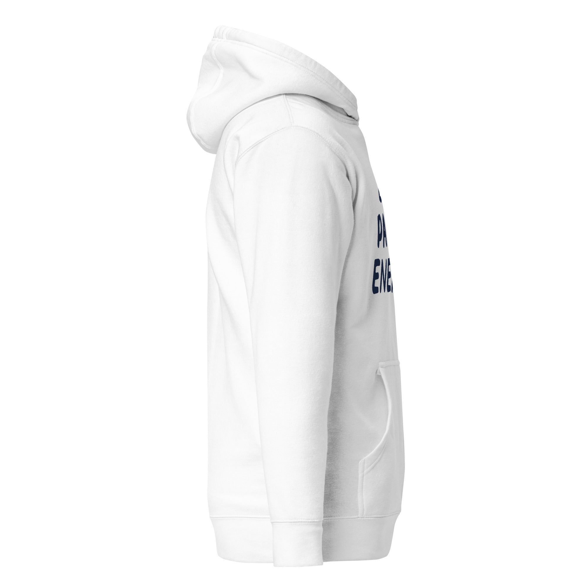 GTG Big Payot Energy hoodie in White with navy print, back view